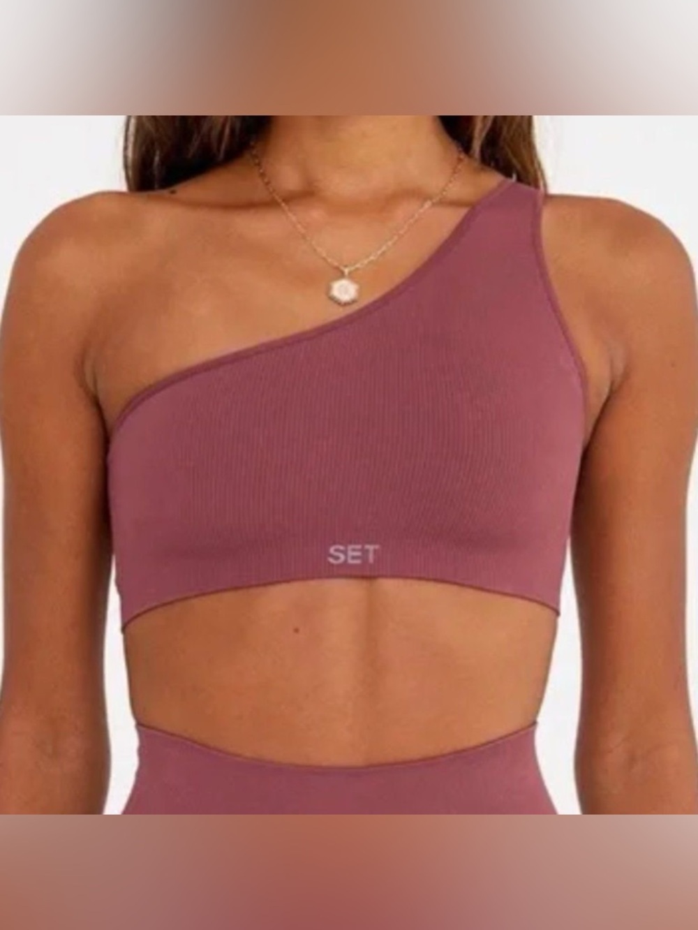 SET Active One-Shoulder Ribbed Sports Bra in Mauve